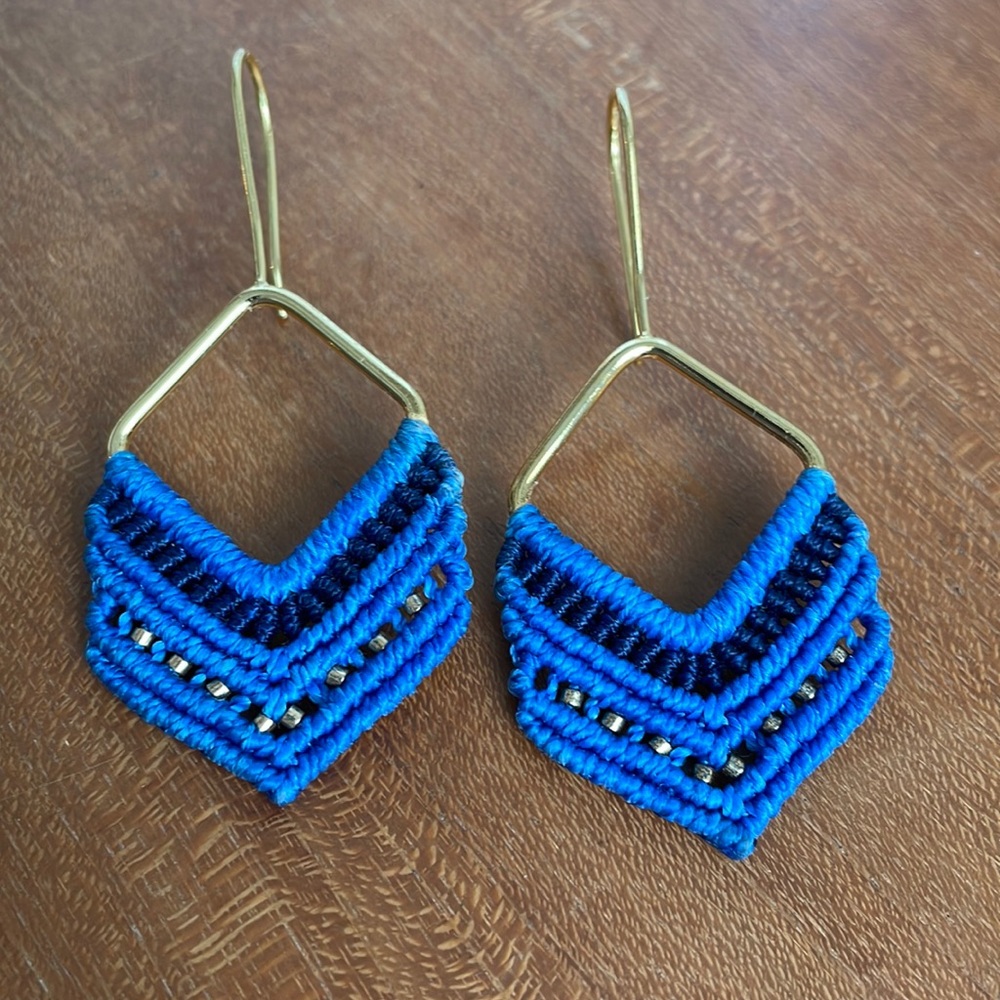 Gold and blue drop earrings